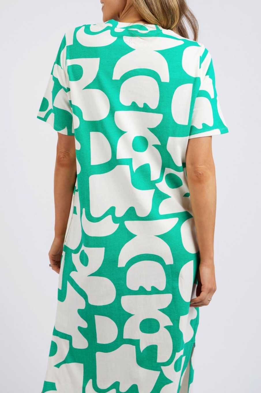 Dresses Elm Lifestyle | Miro Tee Dress | Bright Green Geometric Yardage