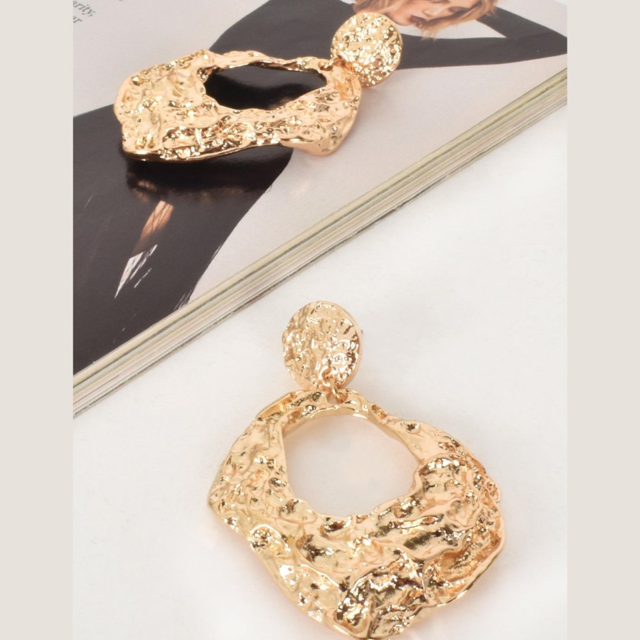 Accessories Adorne | Hammered Geo Metal Earrings | Gold