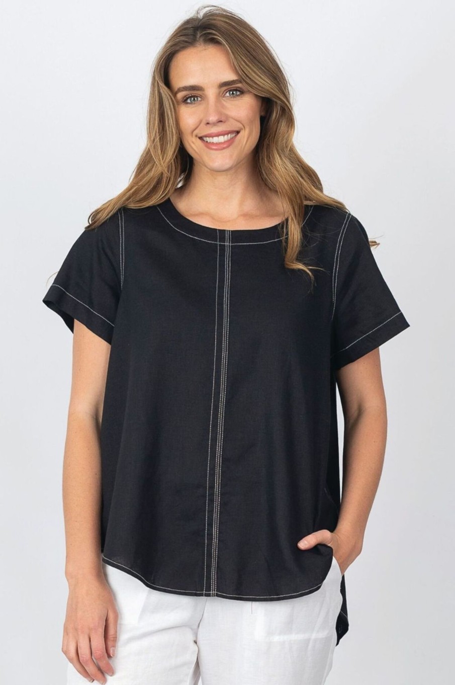 Tops Maglia | Lucille Contrast Stitch Top | Black