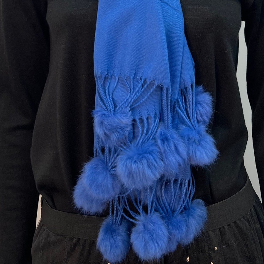 Accessories Silvermaple Boutique | Pom Pom Touch Scarf | Cobalt