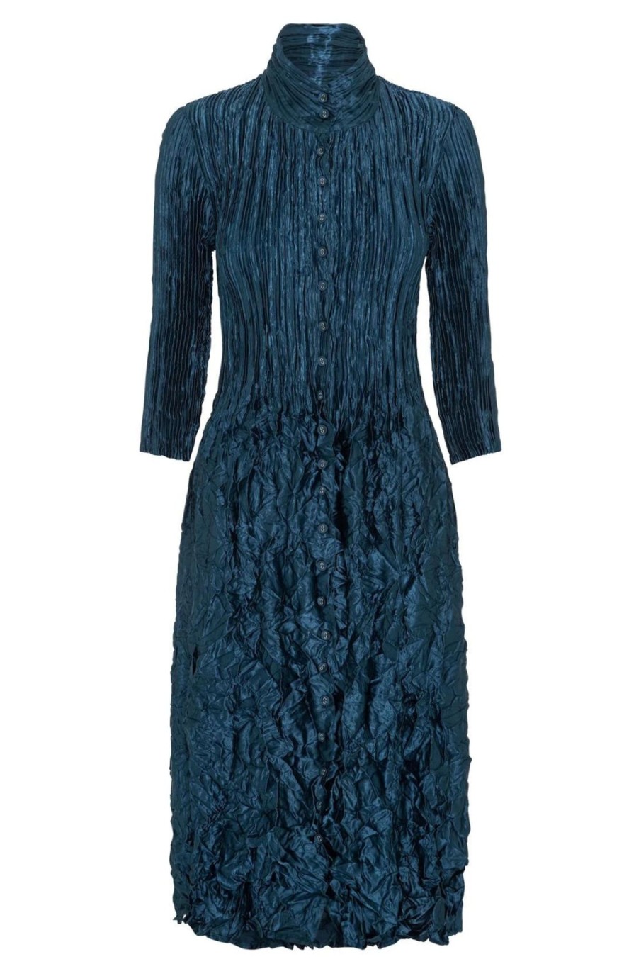 Dresses Alquema | Nehru Coat Dress | Metallic Blue Steel