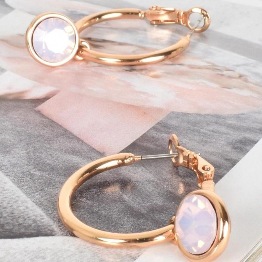 Accessories Adorne | Glass Drop Hoop Earrings | Pink / Gold