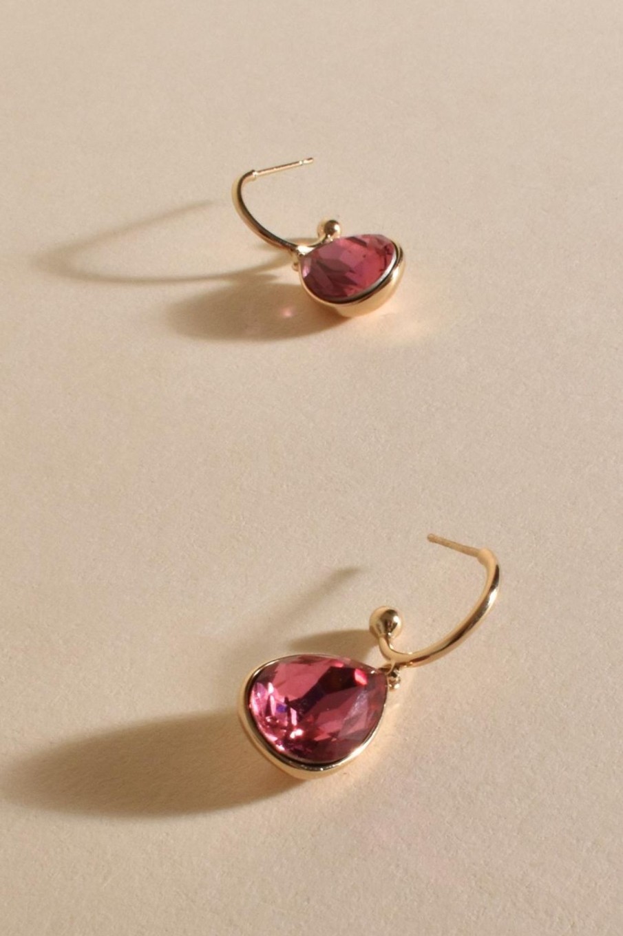 Accessories Adorne | Fine Hoop Mini Teardrop Earrings | Pink/Gold