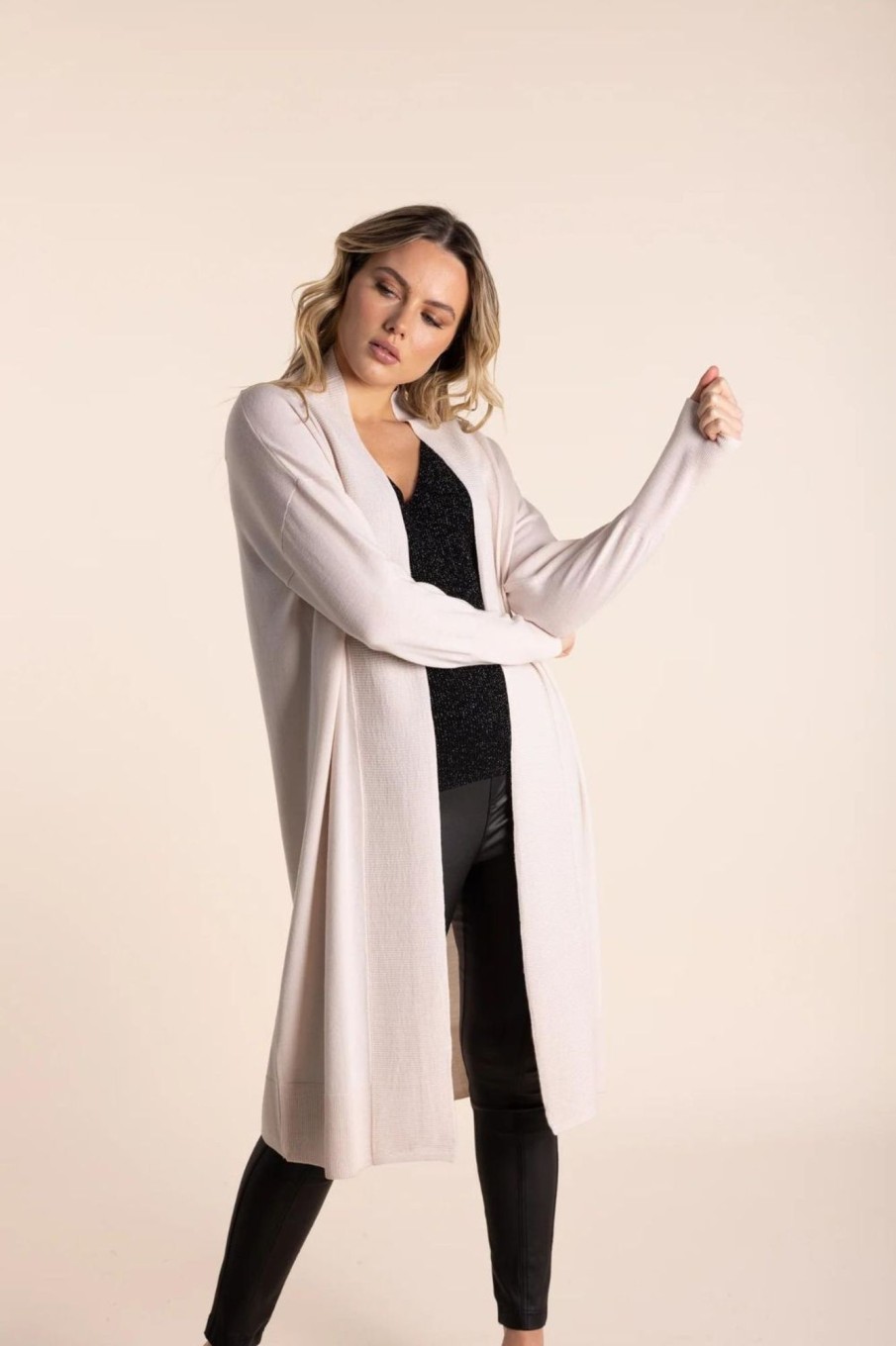 Tops Two T's | Merino Long Cardigan | Stone