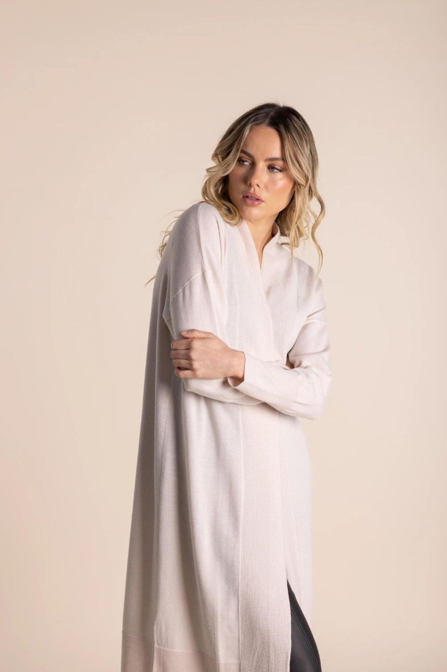 Tops Two T's | Merino Long Cardigan | Stone