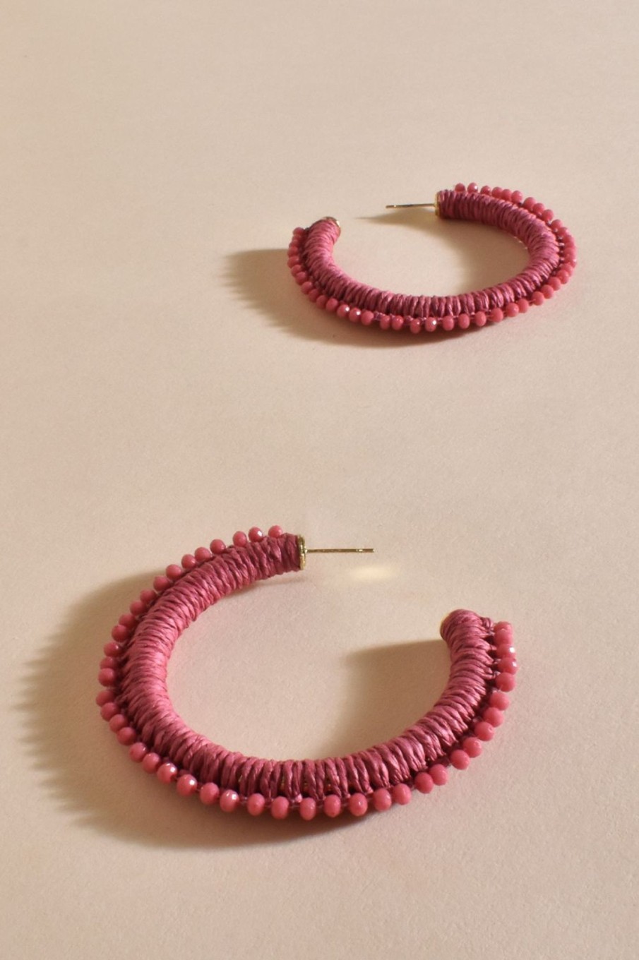 Accessories Adorne | Bead Detail Hoop Earring | Pink