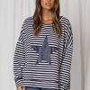 Tops Fashion Express | Sadie Stripe Star Sweat | Navy/Black