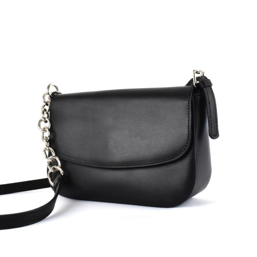 Accessories Adorne | Panelled Flap Over Small Chain Handbag | Black