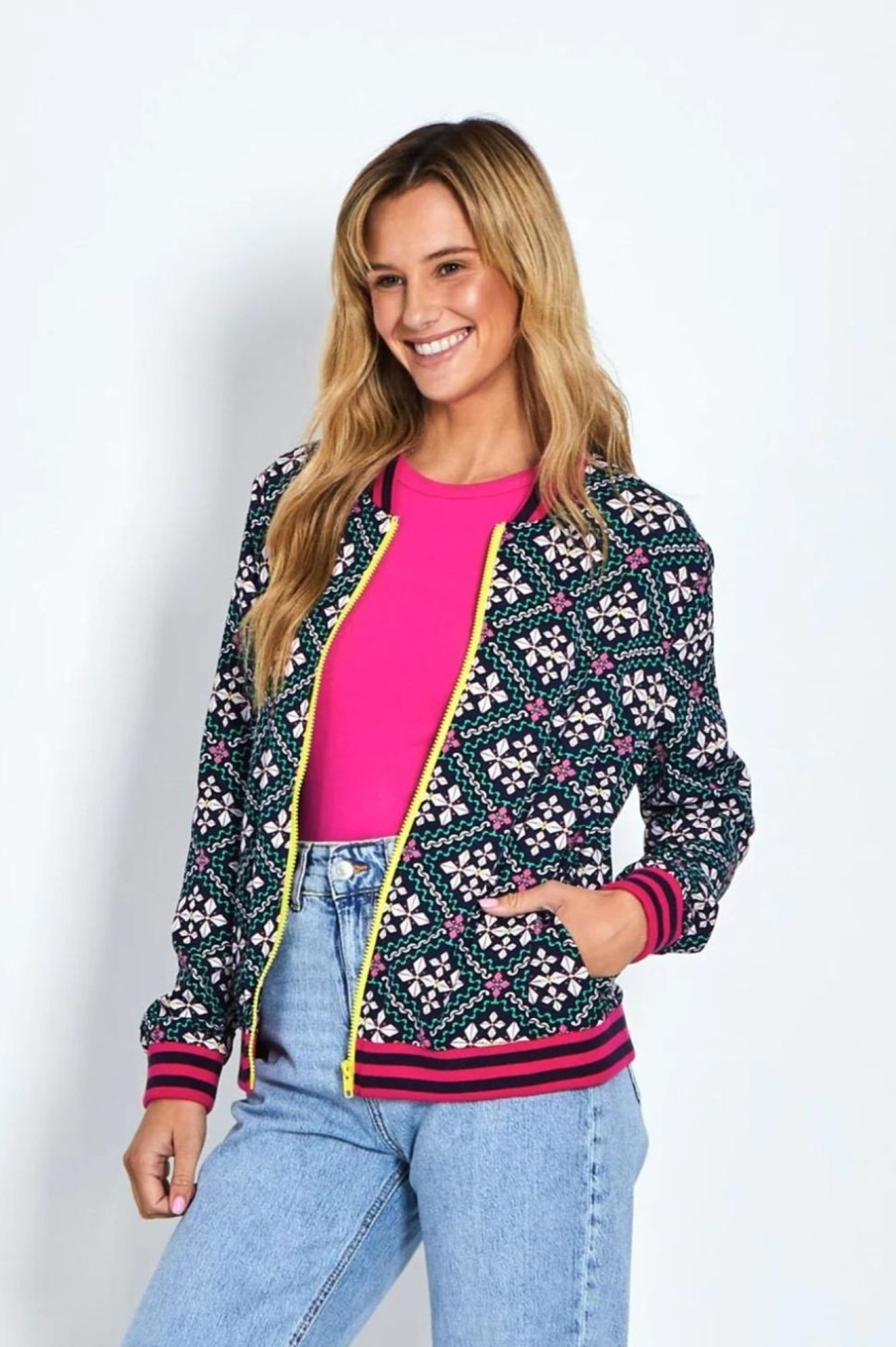 Tops Fashion Express | Celine Bomber Jacket | Navy Print