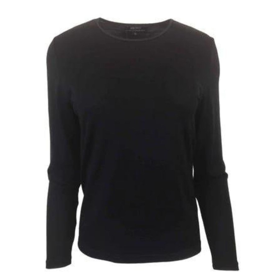 Tops Ebony | Crew Neck With Satin Trim Top | Black