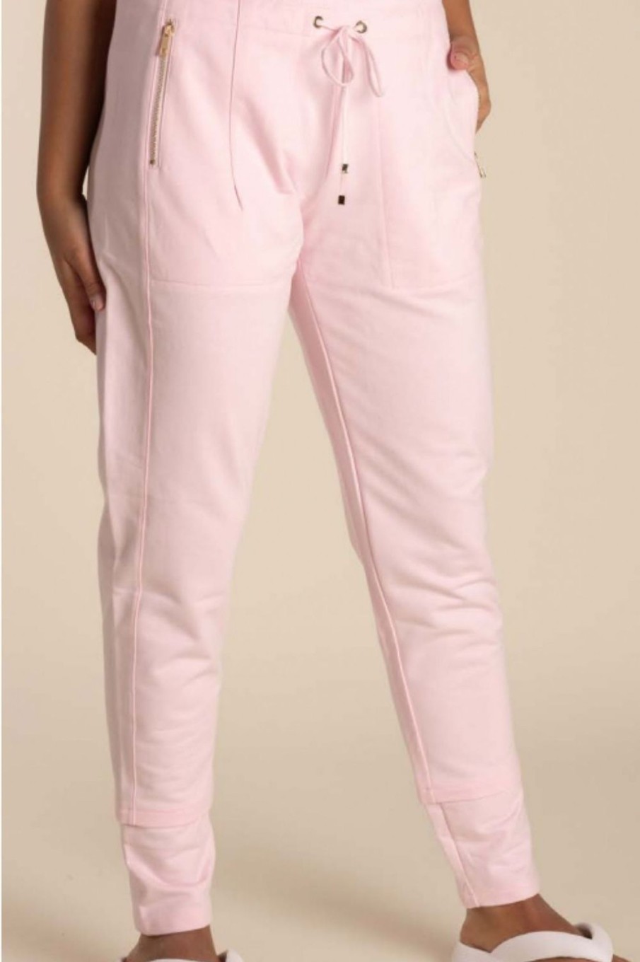 Bottoms Two T's | Sweat Pant With Gold Zips | Pale Pink