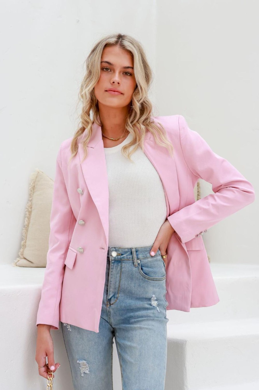 Tops Fashion Express | Double Breasted Blazer | Blush