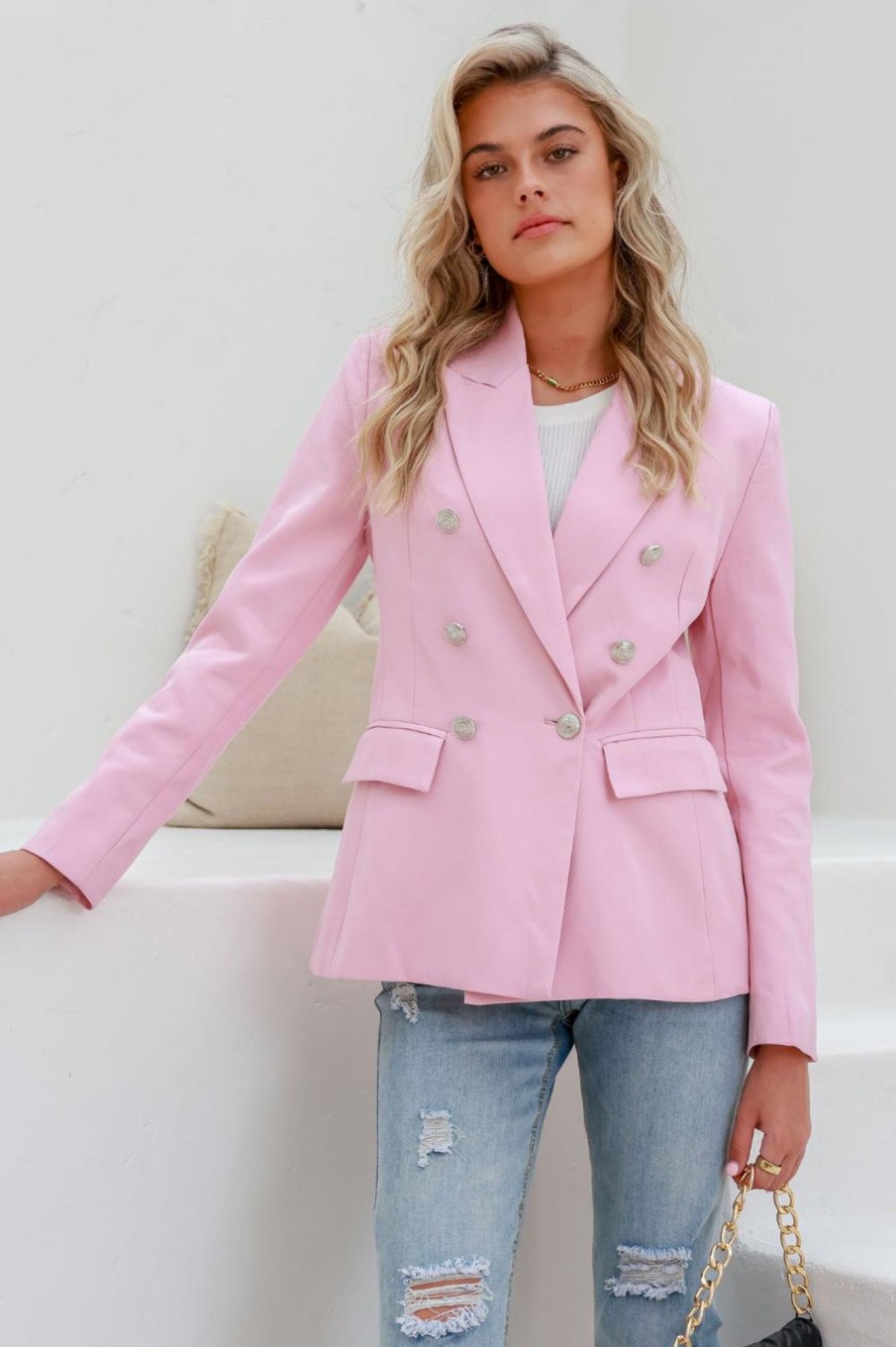 Tops Fashion Express | Double Breasted Blazer | Blush