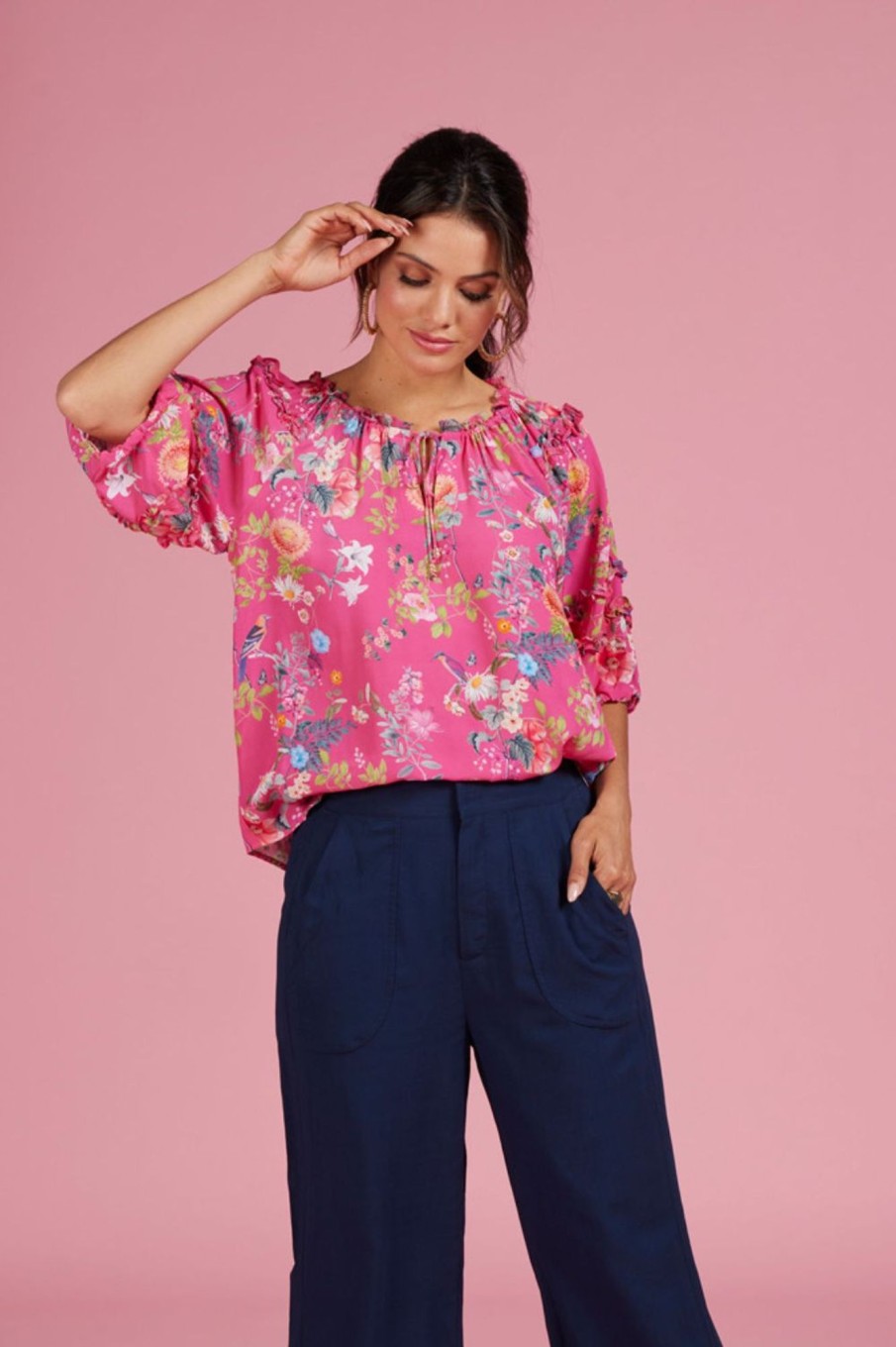 Tops Loobie's Story | Florale Blouse | Hot Pink Multi