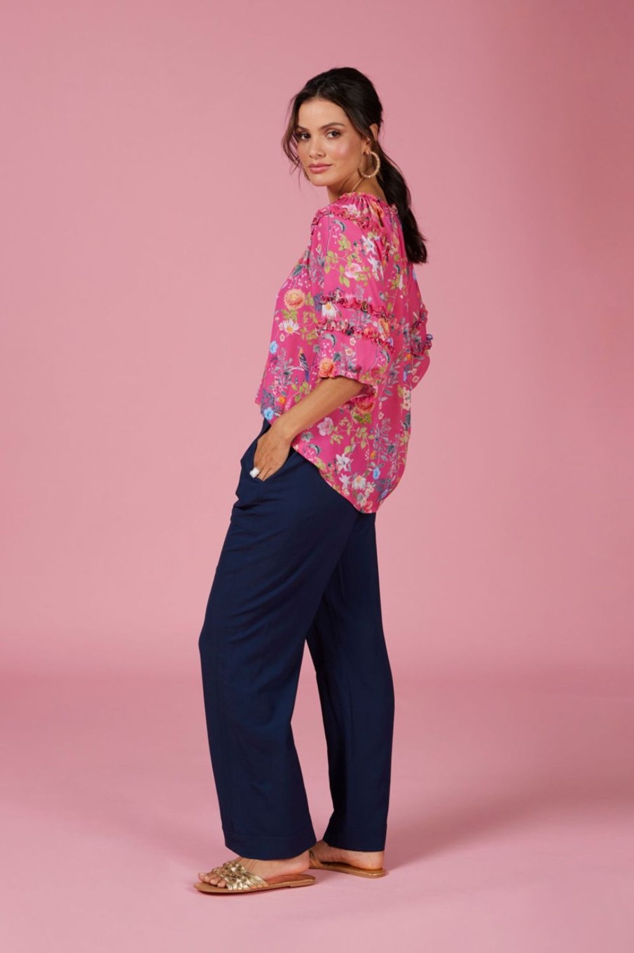 Tops Loobie's Story | Florale Blouse | Hot Pink Multi