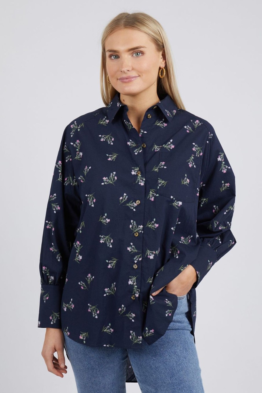 Tops Elm Lifestyle | Jolie Floral Shirt | Navy Floral