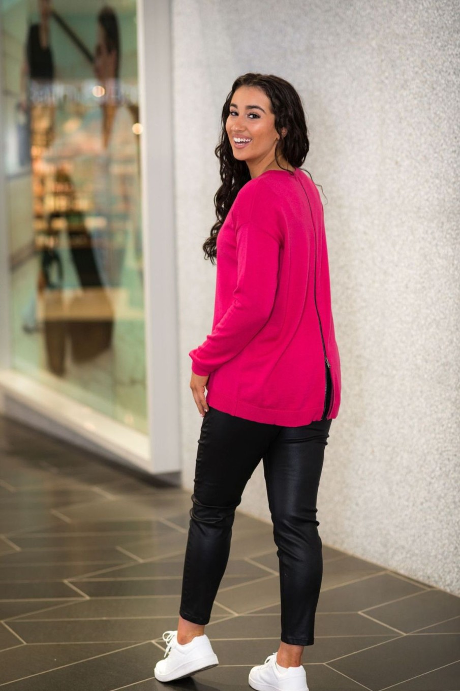 Tops Fields | Zipper Back Pullover | Fuchsia