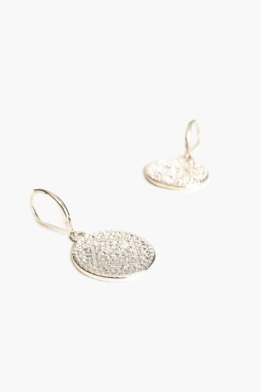 Accessories Adorne | Patterned Disc Drop Hook Earrings | Silver