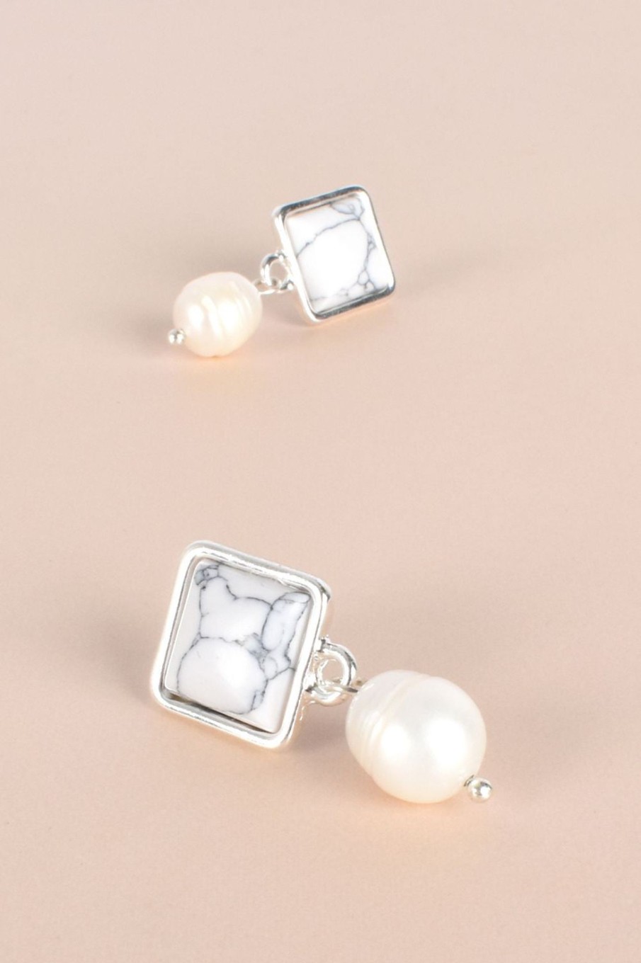 Accessories Adorne | Stone Pearl Mix Earrings | White Silver