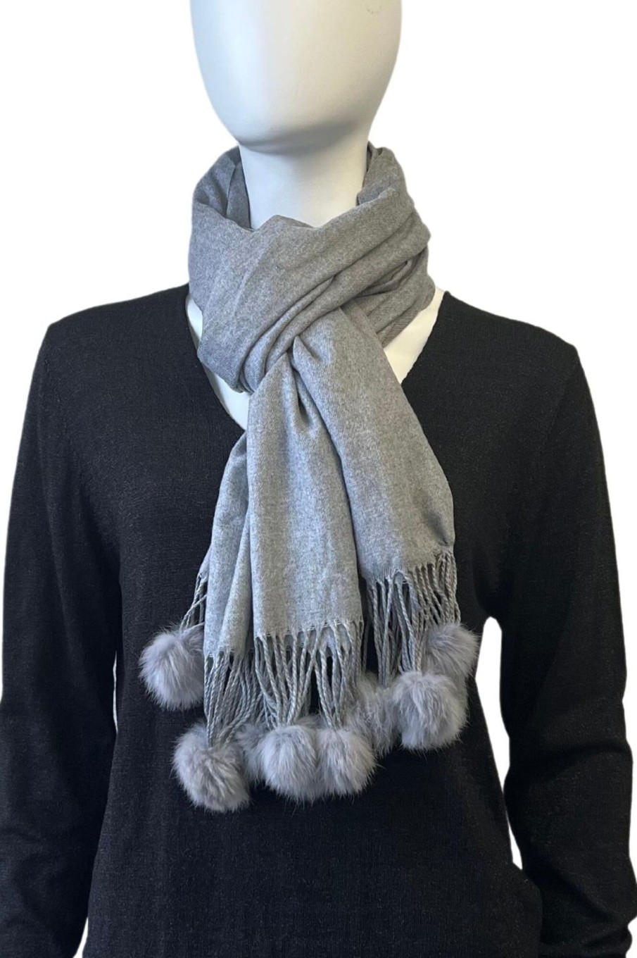 Accessories Silvermaple Boutique | Pom Pom Touch Scarf | Grey