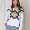 Tops Fashion Express | Fleur Sequin Diamond Sweat | White/Gold