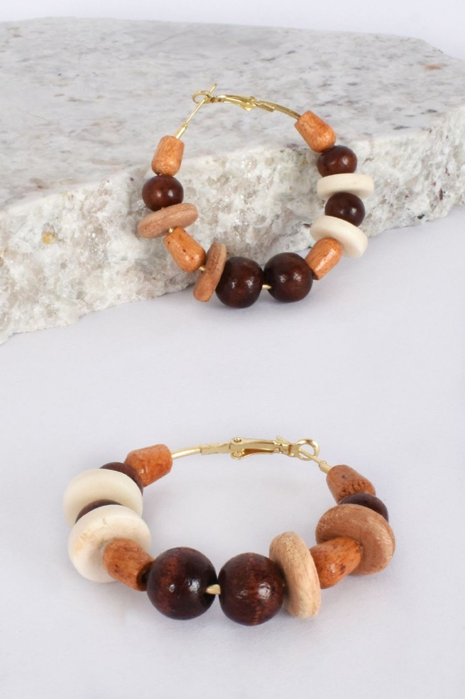 Accessories Adorne | Kenya Mixed Bead Hoops | Tan Multi