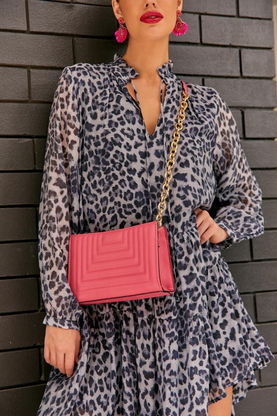 Accessories Adorne | Clara Quilt Patterned Shoulder Bag | Hot Pink