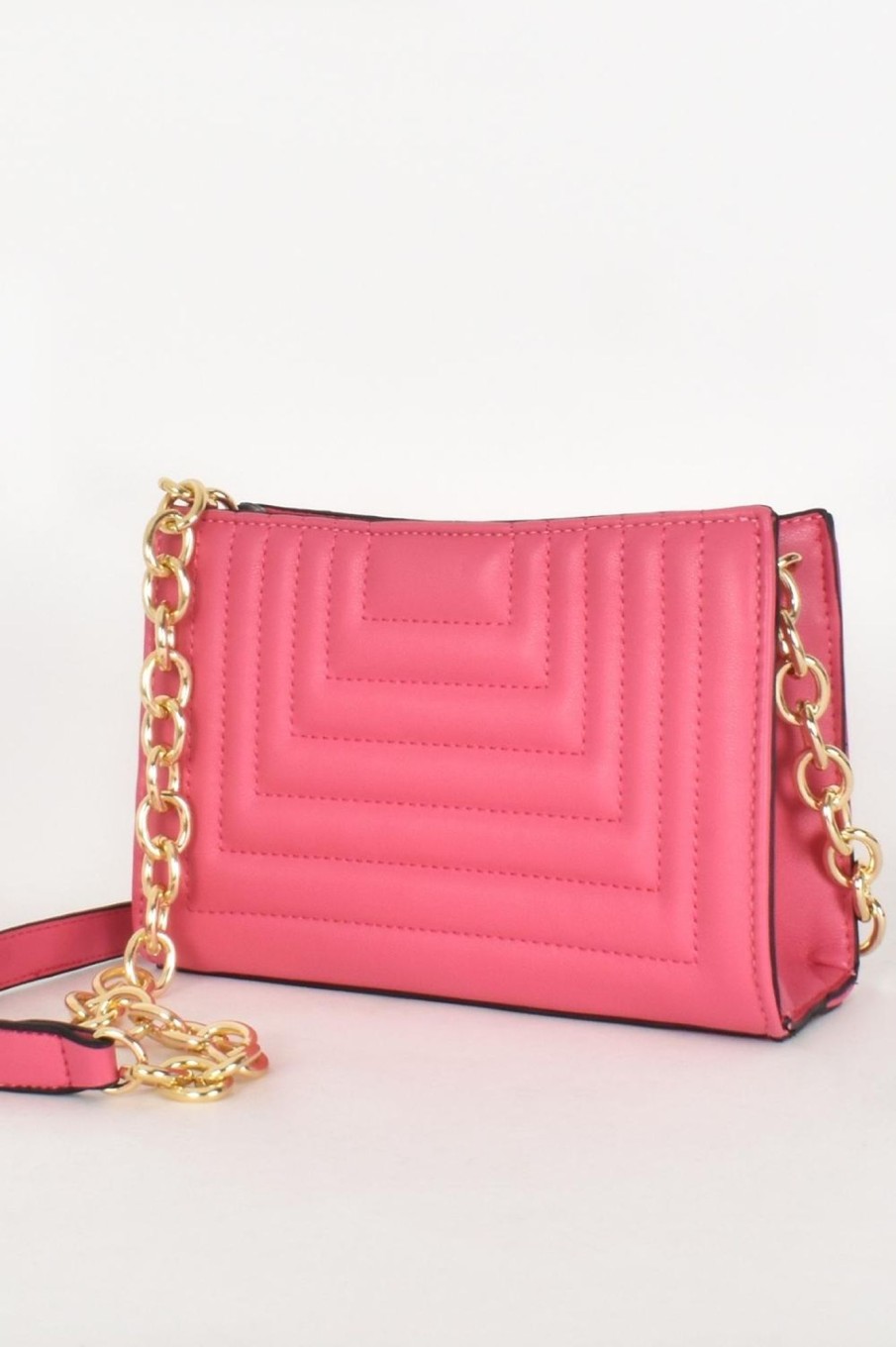 Accessories Adorne | Clara Quilt Patterned Shoulder Bag | Hot Pink