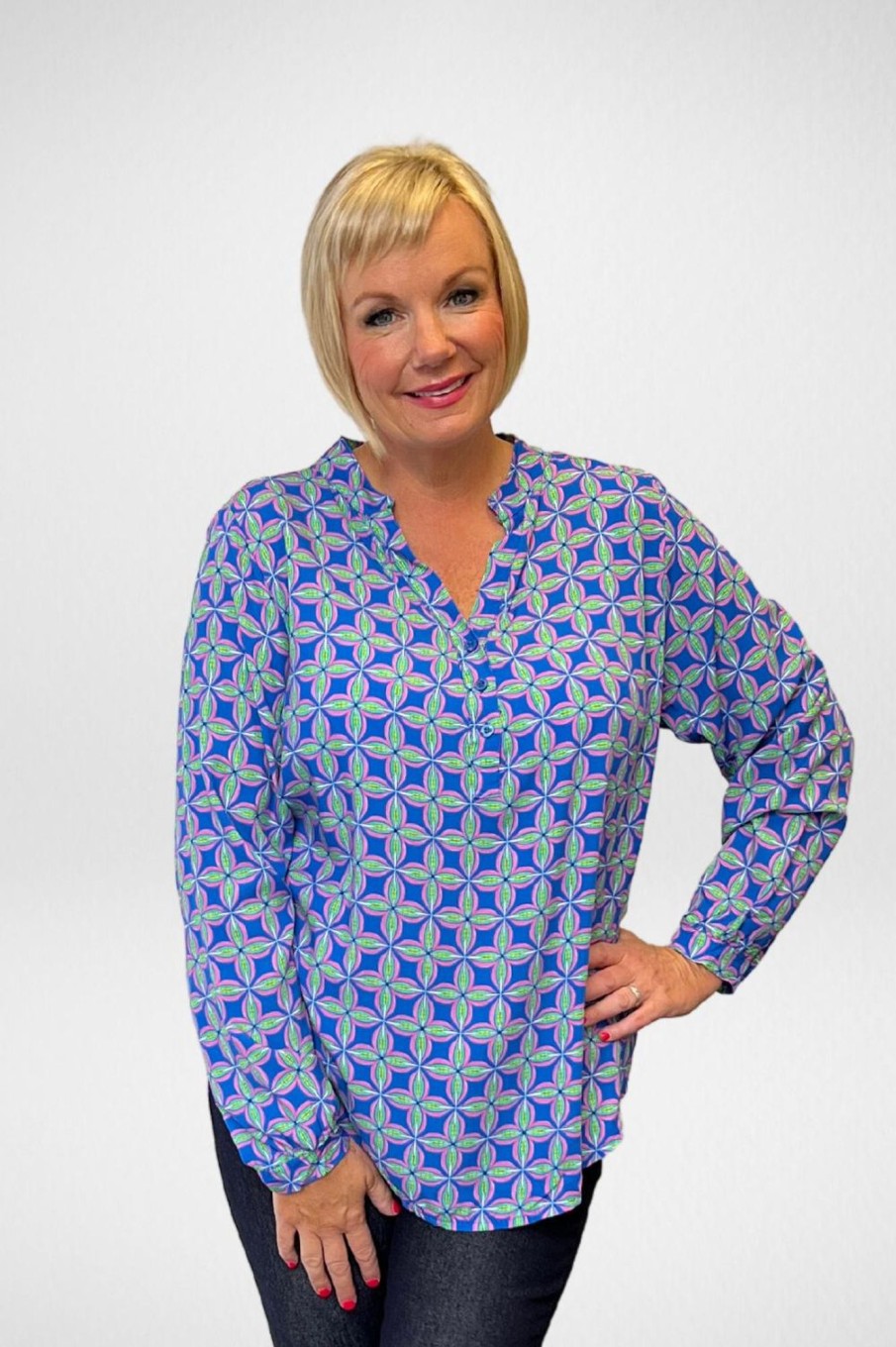 Tops Silvermaple Collection | Lara Shirt | Geometric Blue