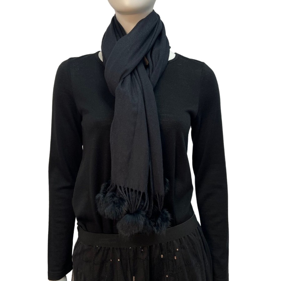 Accessories Silvermaple Boutique | Pom Pom Touch Scarf | Black