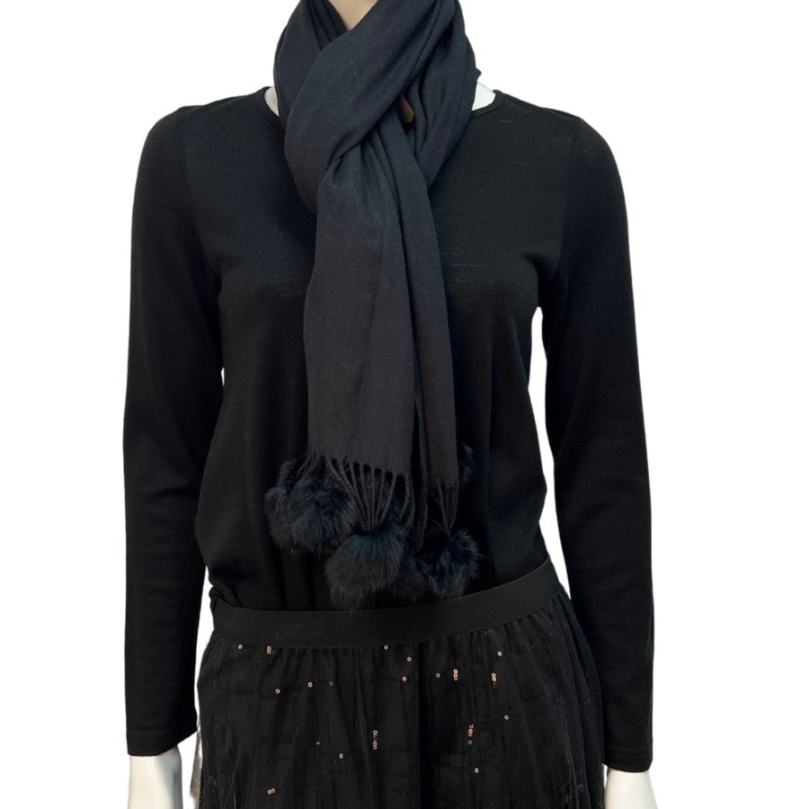 Accessories Silvermaple Boutique | Pom Pom Touch Scarf | Black