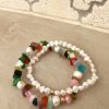 Accessories Adorne | Stone Chips Pearl Bracelet Set | Green Multi