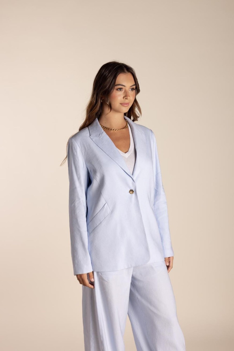 Tops Two T's | Single Breasted Linen Blazer | Ice Blue