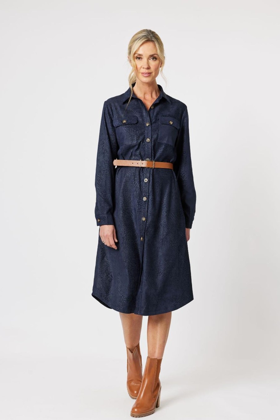 Dresses Gordon Smith | Animal Print Stretch Suede Shirtdress | Midnight