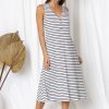 Dresses Fashion Express | Marina Button Down Stripe Midi Dress | White Stripe