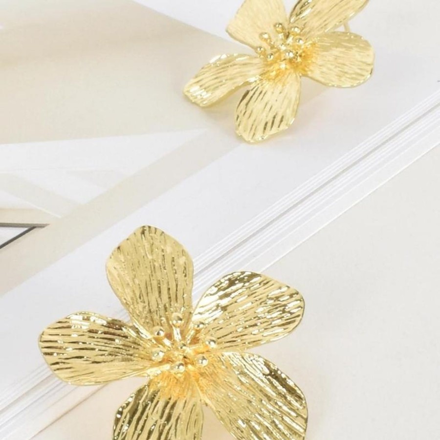 Accessories Adorne | Etched Metal Flower Earrings | Gold