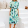 Dresses Fashion Express | Parisian Nights Shirred Sleeve Dress | Green Abstract Print