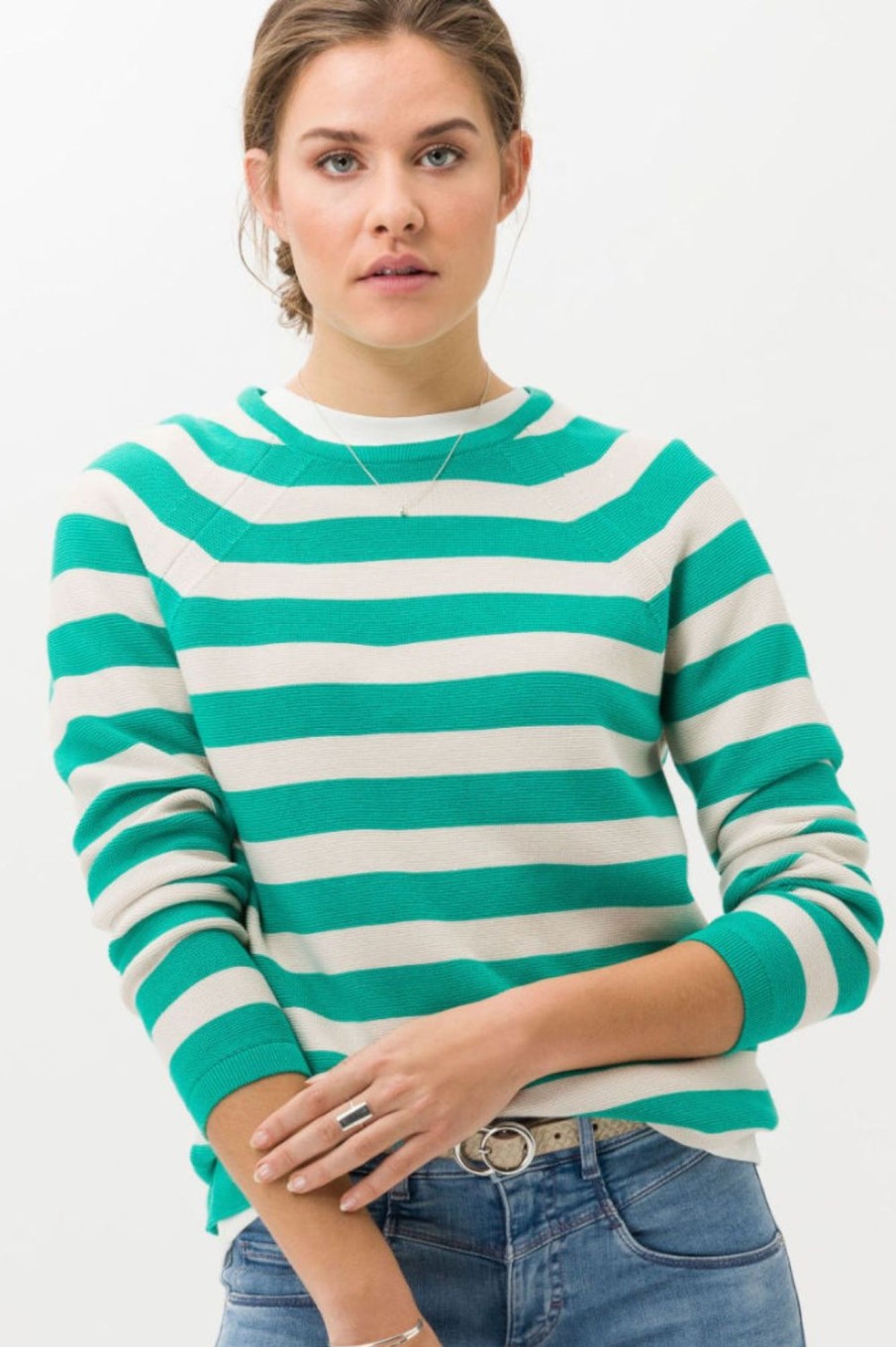 Tops Brax | Lesley Stripe Pullover | Cool Jade