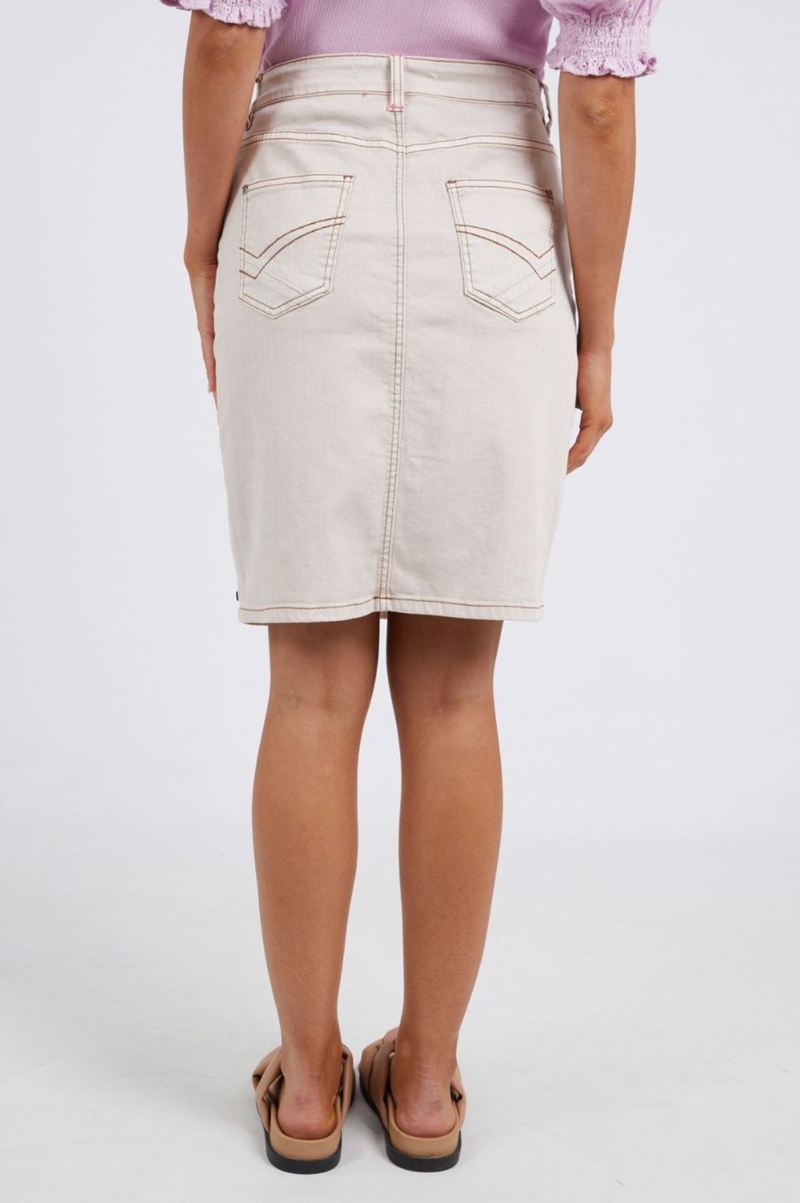 Bottoms Elm Lifestyle | Belle Denim Skirt | Oat/Tan Stitch