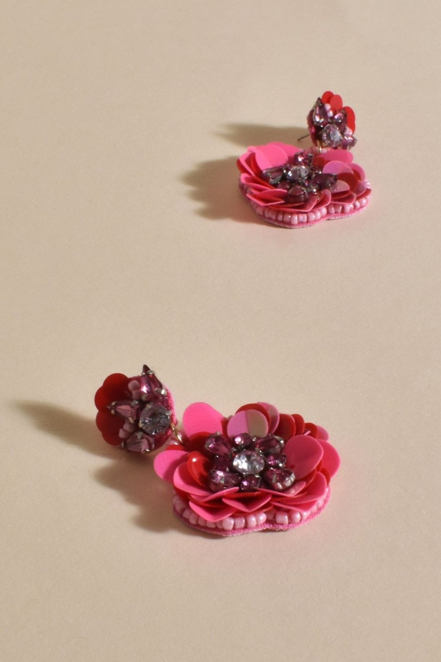 Accessories Adorne | Sequin Floral Event Earrings | Pink/Red