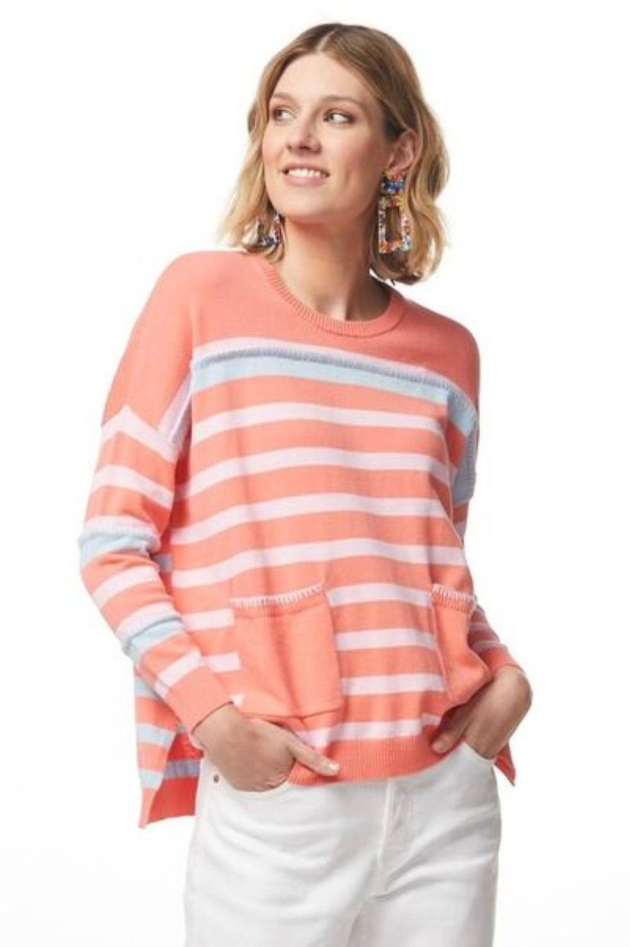 Tops LD+Co | Whipstitch Trim Jumper | Coral