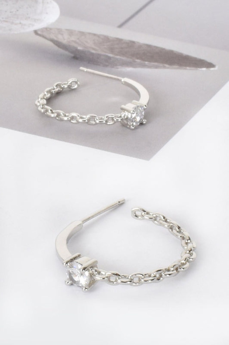 Accessories Adorne | Mini Chain U0026 Diamante Hoop Earrings | Silver/Crystal